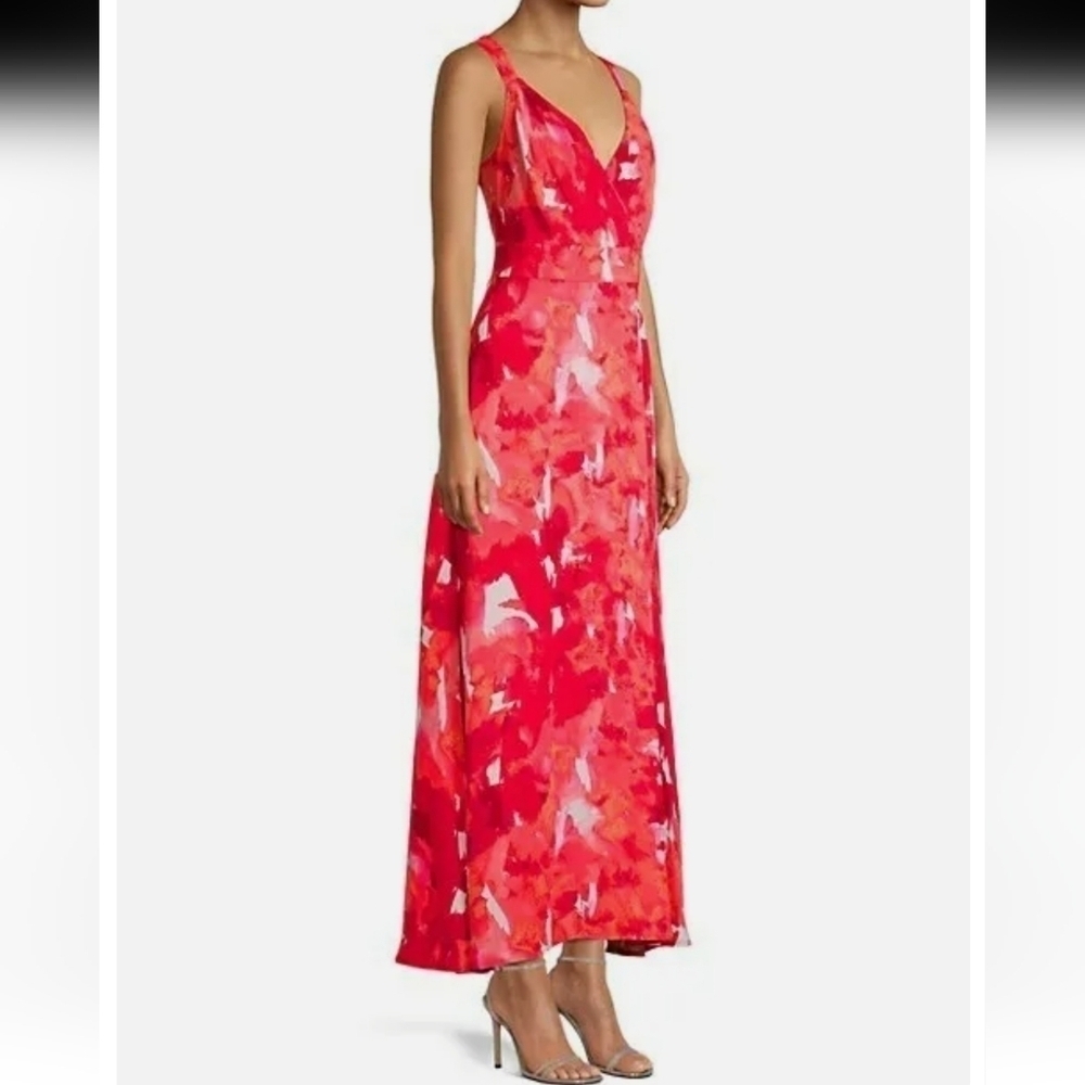Donna Karan V-neck Faux Wrap Floral Print Maxi Sundress- size 10